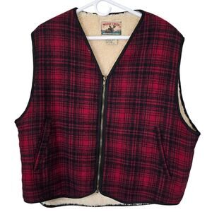 Moose Creek Wool Vest Men's XL Red Black Plaid Fleece Lined Workwear Utility